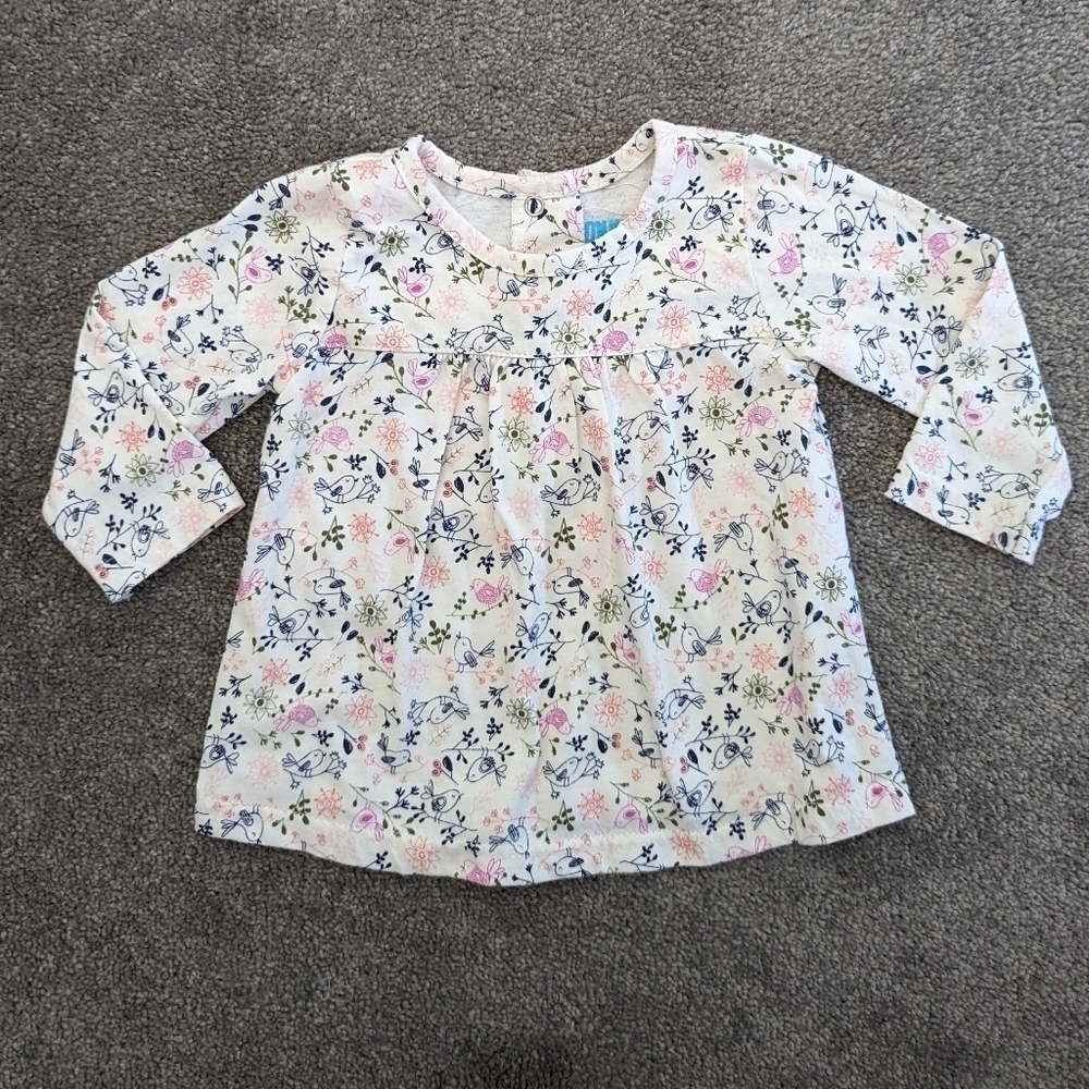 MONKEY Bars white floral bird print cotton 12 months baby girls